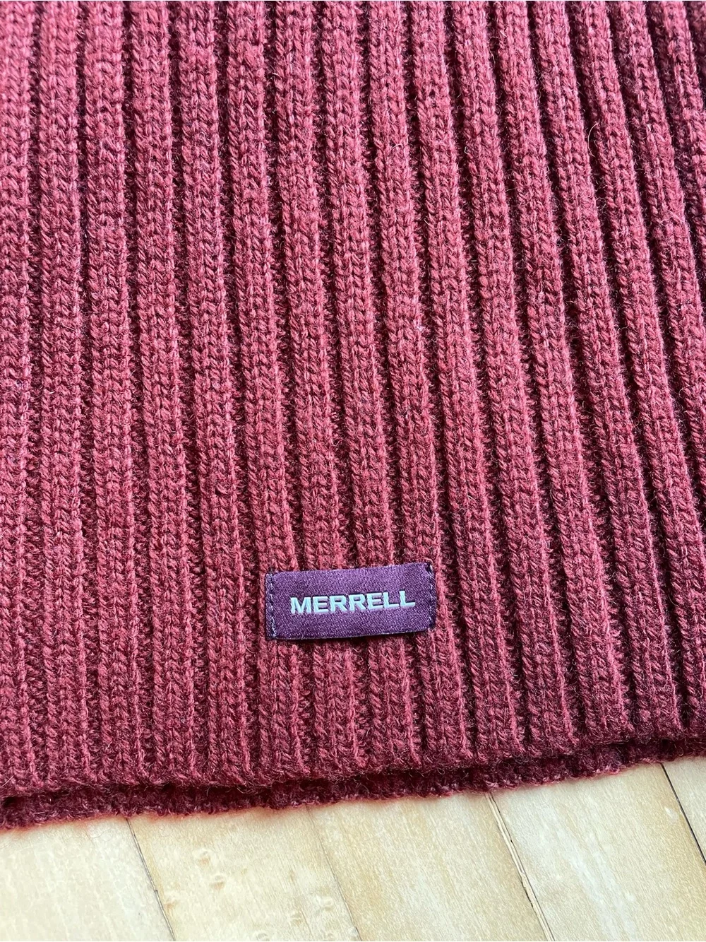 MERRELL Wool Blend Knit Ribbed Scarf Unisex Minimalist Winter Cozy Warm